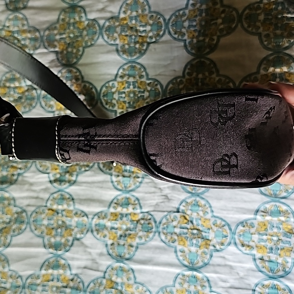 VTG Dooney & Bourke Black Monogram Signature Canvas & Leather Hobo Shoulder Bag - Picture 7 of 16